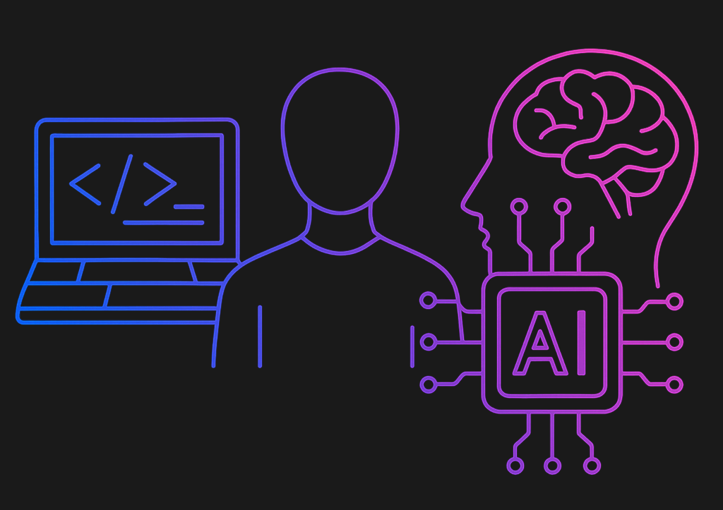 An abstract image representing the fusion of human and artificial intelligence.